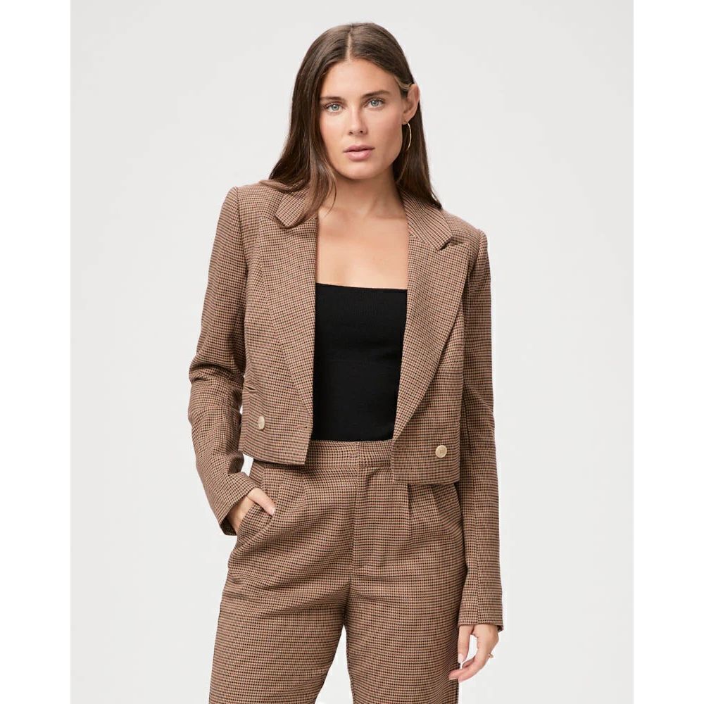 Paige Women's Brown Houndstooth Cropped Blazer Size 10 NWOT